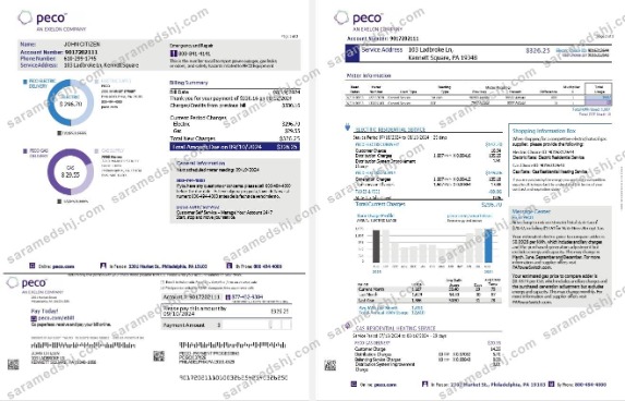 USA Pennsylvania PECO electric and gas utility bill, 3 pages